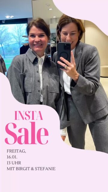 ❤️ INSTA SALE mit Birgit & mir ❤️

Diesen Freitag um 13 Uhr gehen wir zwei live und zeigen Euch Sale Highlights zu unglaublichen Preisen! 

Schaut unbedingt und entdeckt Super Schnäppchen! 
Wir freuen uns auf Euch!

Eure Stefanie 💕