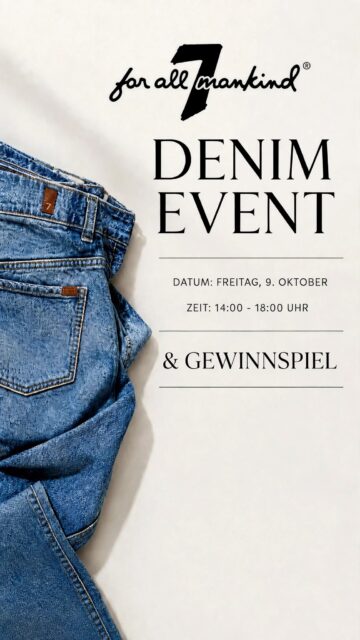 DENIM EVENT & GEWINNSPIEL 👖😍

Am Freitag, 9. Oktober von 14:00 - 18:00 Uhr ist es soweit!
Der Repräsentant von 7 for all mankind ist persönlich bei uns im Modehaus Walser und zeigt Dir, wie Du Deinen PERFECT FIT findest.

Und das Beste: Wir verlosen 3 x eine Jeans von 7 for all mankind 🤎

So machst du mit:
1.  Like dieses Reel ❤️
2.  Folge uns @walser_modehaus 
3.  Verrate uns in den Kommentaren: Welches ist dein Lieblings-Denim Fit?  Verlinke am besten noch eine Freundin 👍

Extra-Chance: Komm am 9.10. zum Event vorbei & sichere dir ein Extra-Los!

Wir freuen uns auf euch!

Eure Stefanie und das Walser Team

Teilnahmebedingungen:
Veranstalter: Modehaus Walser, Hohenems. Teilnahme ab 18 Jahren, Gewinnspielzeitraum 04.10.-09.10.2026, 24:00Uhr. Gewinn: 1x Jeans 7 for all mankind. Teilnahme durch Liken des Reels, Folgen von @walser_modehaus und Kommentar. Auslosung per Zufall. Gewinner/in wird per DM verständigt. Keine Barauszahlung, Rechtsweg ausgeschlossen. Daten werden nur zur Gewinnspielabwicklung genutzt. Dieses Gewinnspiel steht in keiner Verbindung zu Instagram und wird in keiner Weise von Instagram gesponsert, unterstützt oder organisiert.